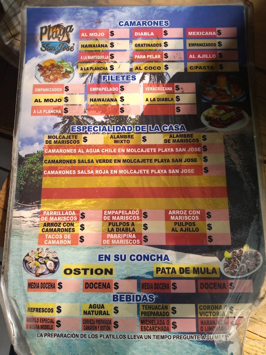 Marisquería Playa San José Menu - Image 1